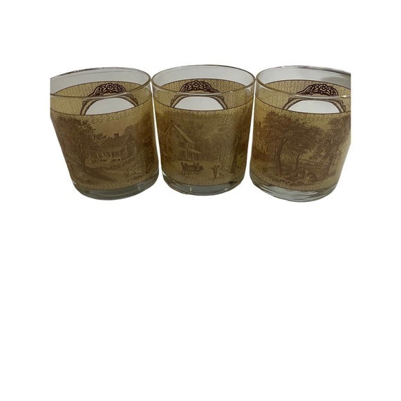 Vintage‎ House Art Currier & Ives Four Seasons Glasses. Fall, Winter, Spring - Picture 1 of 5